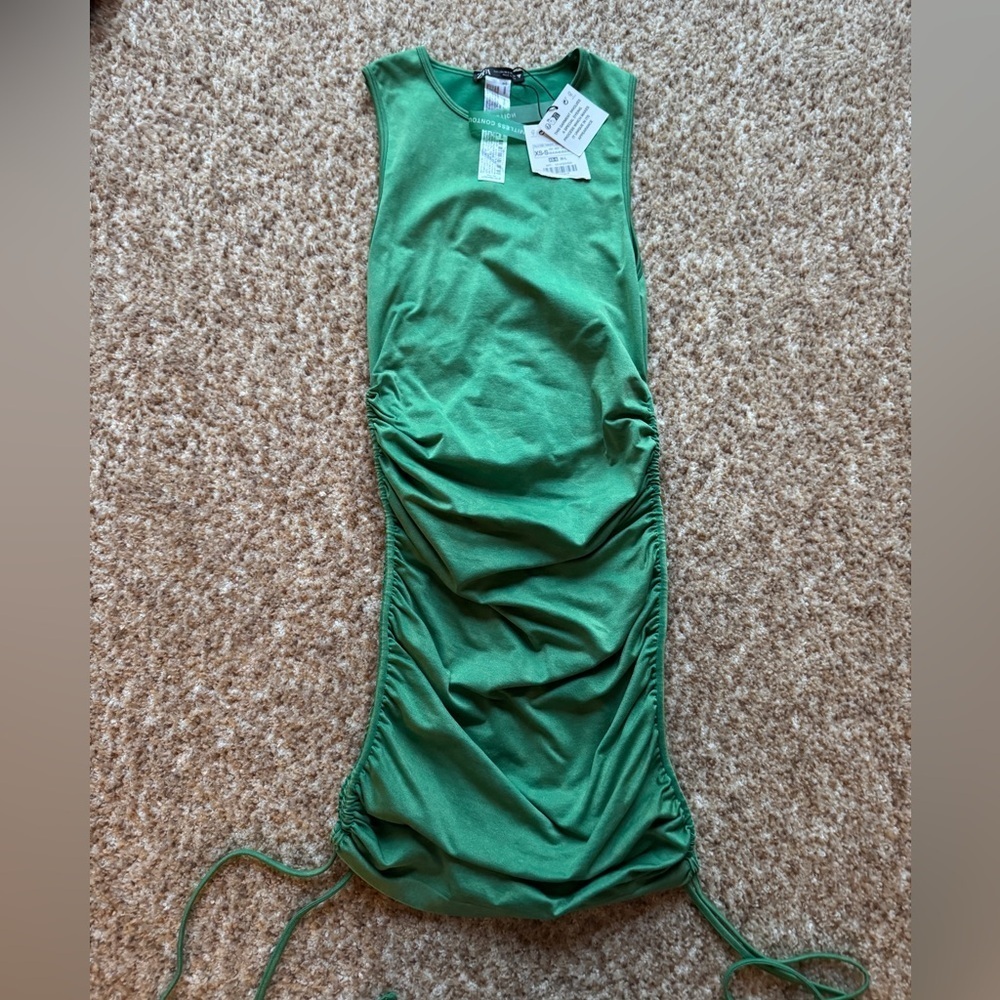 NWT Zara Limitless Contour Dress Sleeveless Washed Effect Green Women's XS